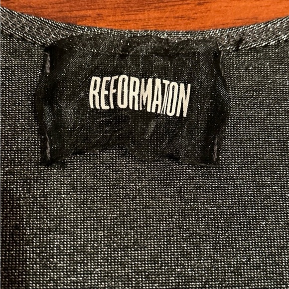 Reformation Glittery Gray Deep V Neckine Short Sleeve Shirt - Picture 6 of 7